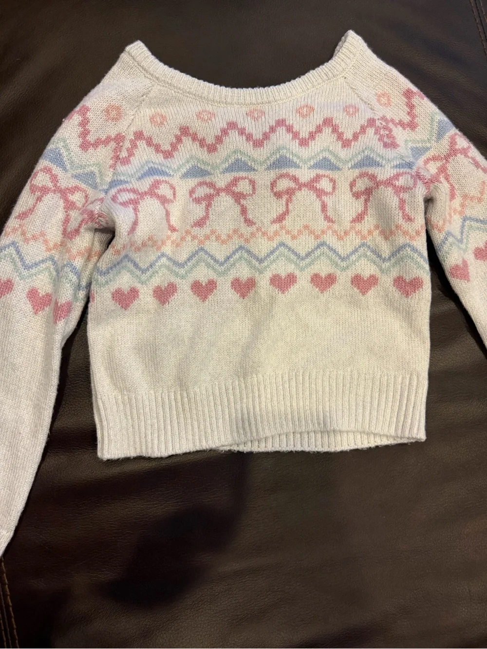 Gymboree Cream Sweater with Pink & Light Blue Fair Isle Motif